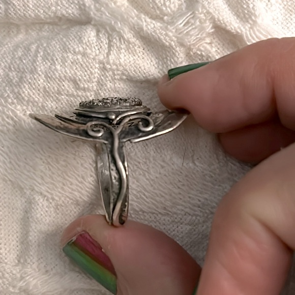 Drusy Quartz Sterling Statement Ring Size 9 Made In Israel. Hammered swirls - Picture 5 of 13